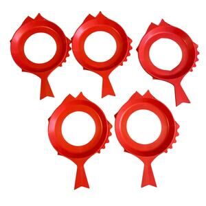 Vintage Fish Paper Plate Holder MCM Picnic Red Plastic Handle Lot 5 Camping READ